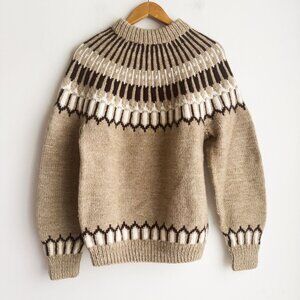 Vintage Handmade Brown Bronze Fairisle Wool Pullover Sweater M